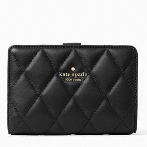 New Kate Spade Carey Medium Compact Bifold Wallet Quilted Leather Black